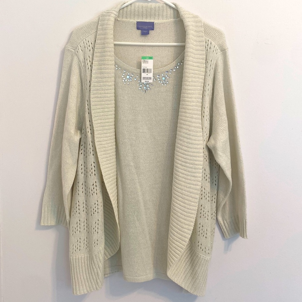 Laura Scott Women’s Sweater - NWT - White Attached Rhinestones 1X